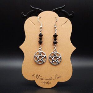 Pentacle Pentagram Wiccan Witch Black Goth Dangle Earrings Handmade Jewelry